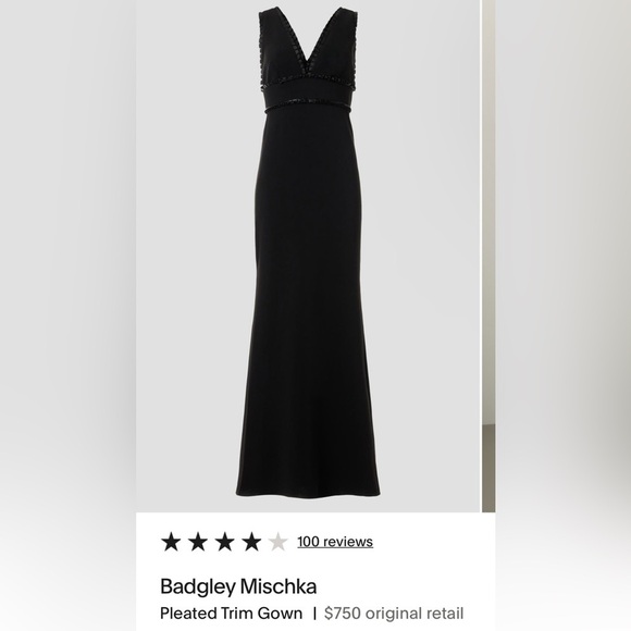 Badgley Mischka Dresses & Skirts - Badgley Mischka Black Maxi Pleated Trim Dress Sz 6 NWOT $750